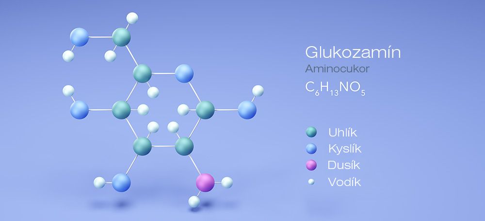 Zloženie aminocukru glukozamín - uhlík, kyslík, dusík, vodík.
