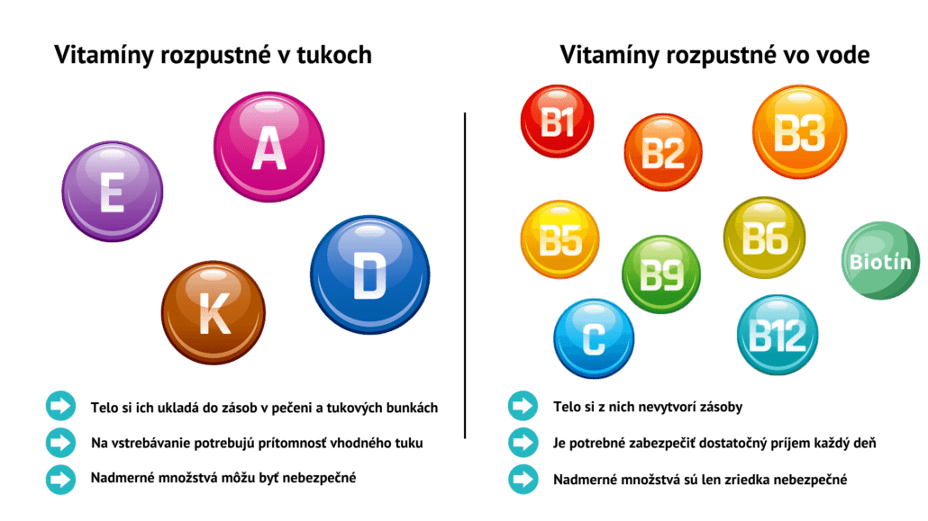 Porovnanie vitamínov rozpustných v tukoch a rozpustných vo vode.