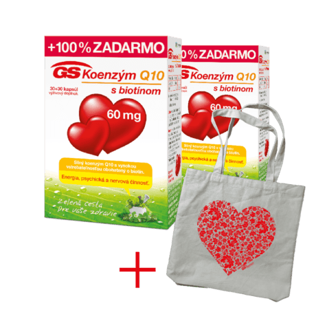 GS Koenzým Q10 s biotínom, 60mg, 2 x 60 kapsúl + darček taška
