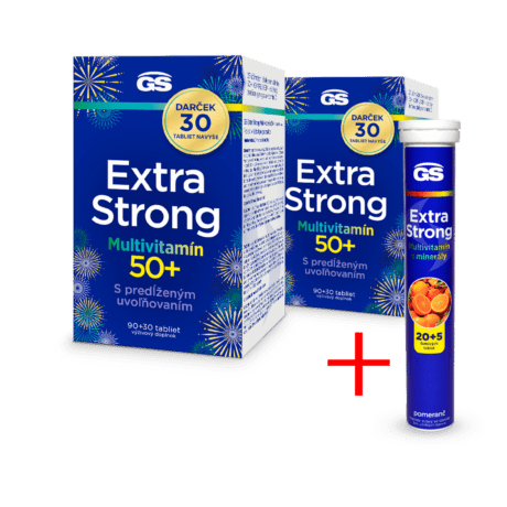 GS Extra Strong Multivitamín 50+, 2× 120 tabliet, darčekové balenie 2025