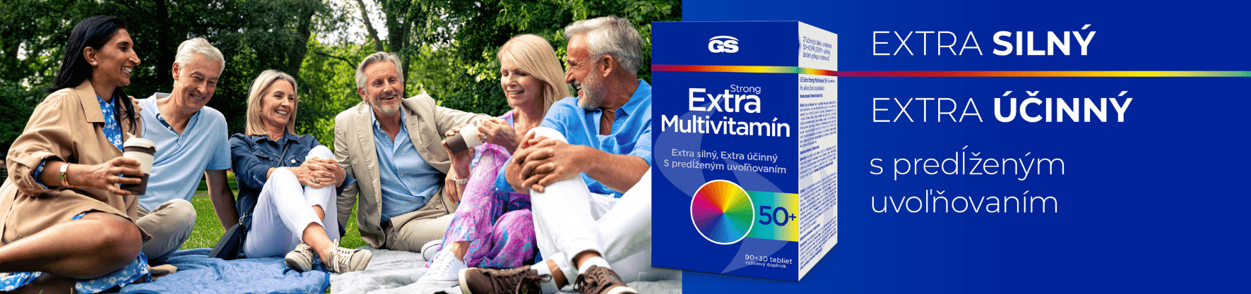 GS Extra Strong Multivitamín 50+ s predĺženým uvoľňovaním – extra silný výživový doplnok pre aktívne skupiny seniorov