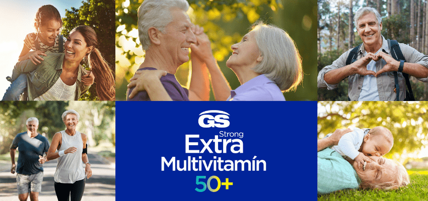 GS Extra Strong Multivitamín 50+ pre podporu imunity, energie a aktívneho života po päťdesiatke.