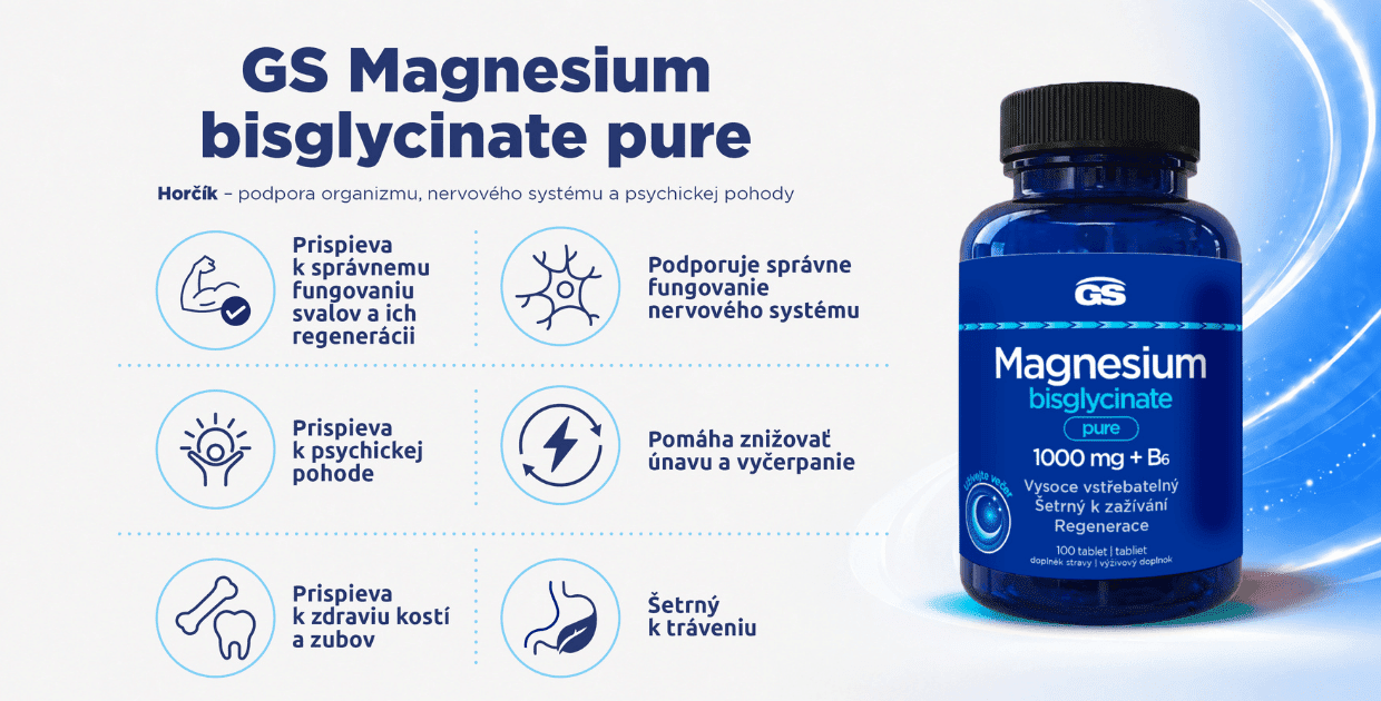 GS Magnesium bisglycinate PURE 1000mg + B6, 100 tabliet - vyhody
