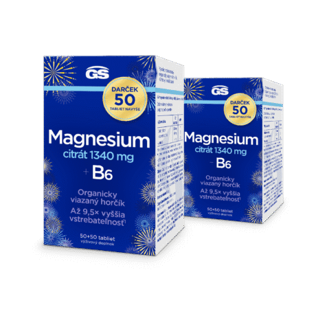 GS Magnesium citrát 1340 mg + B6, 2× 100 tabliet, darčekové balenie 2025