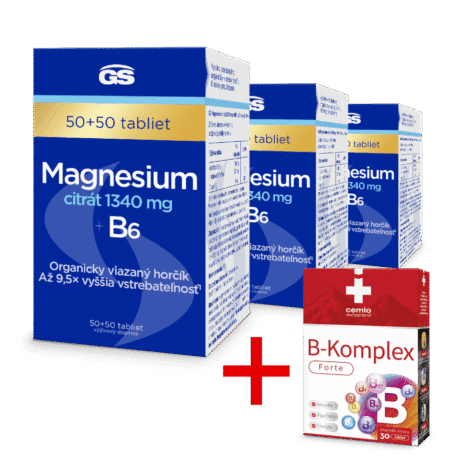 GS Magnesium citrát 1340 mg + B6, 3× 100 tabliet