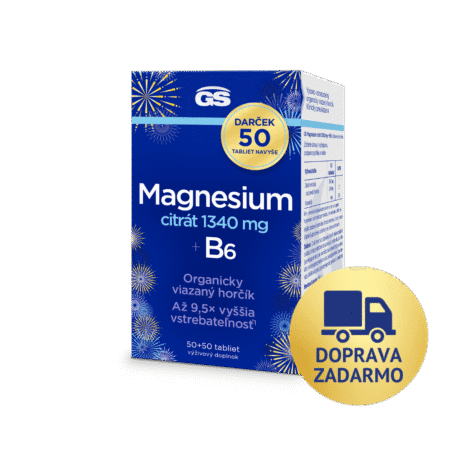 GS Magnesium citrát 1340 mg + B6, 100 tabliet, darčekové balenie 2025