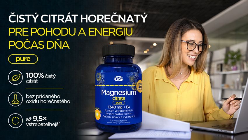 GS Magnesium citrat pure 1340 mg + B6, darcekove balenie 2026 - banner