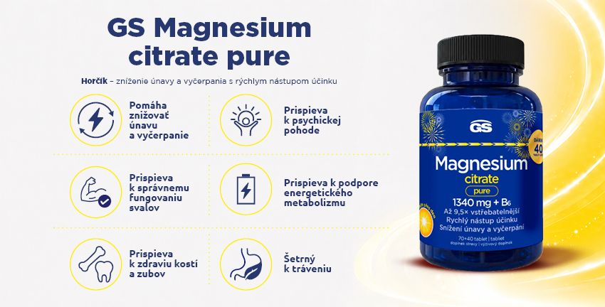 GS Magnesium citrat pure 1340 mg + B6, darcekove balenie - vyhody