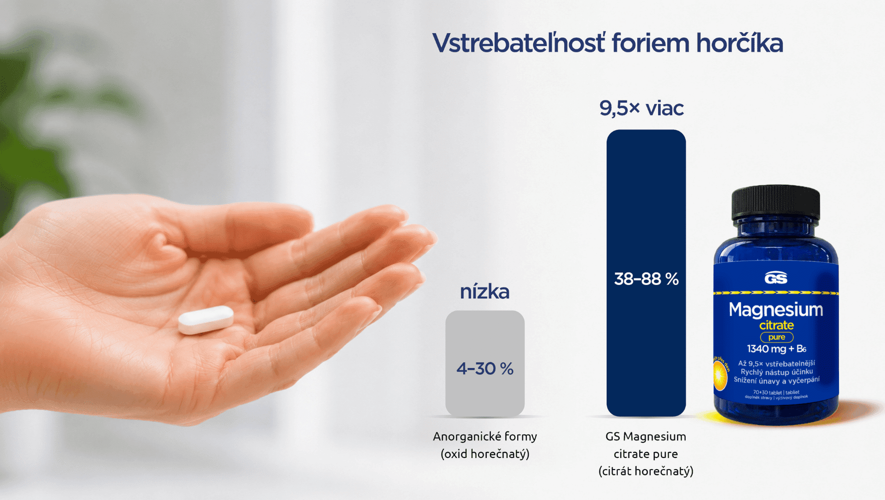 GS Magnesium citrat pure 1340 mg + B6 - vstrebatelnost