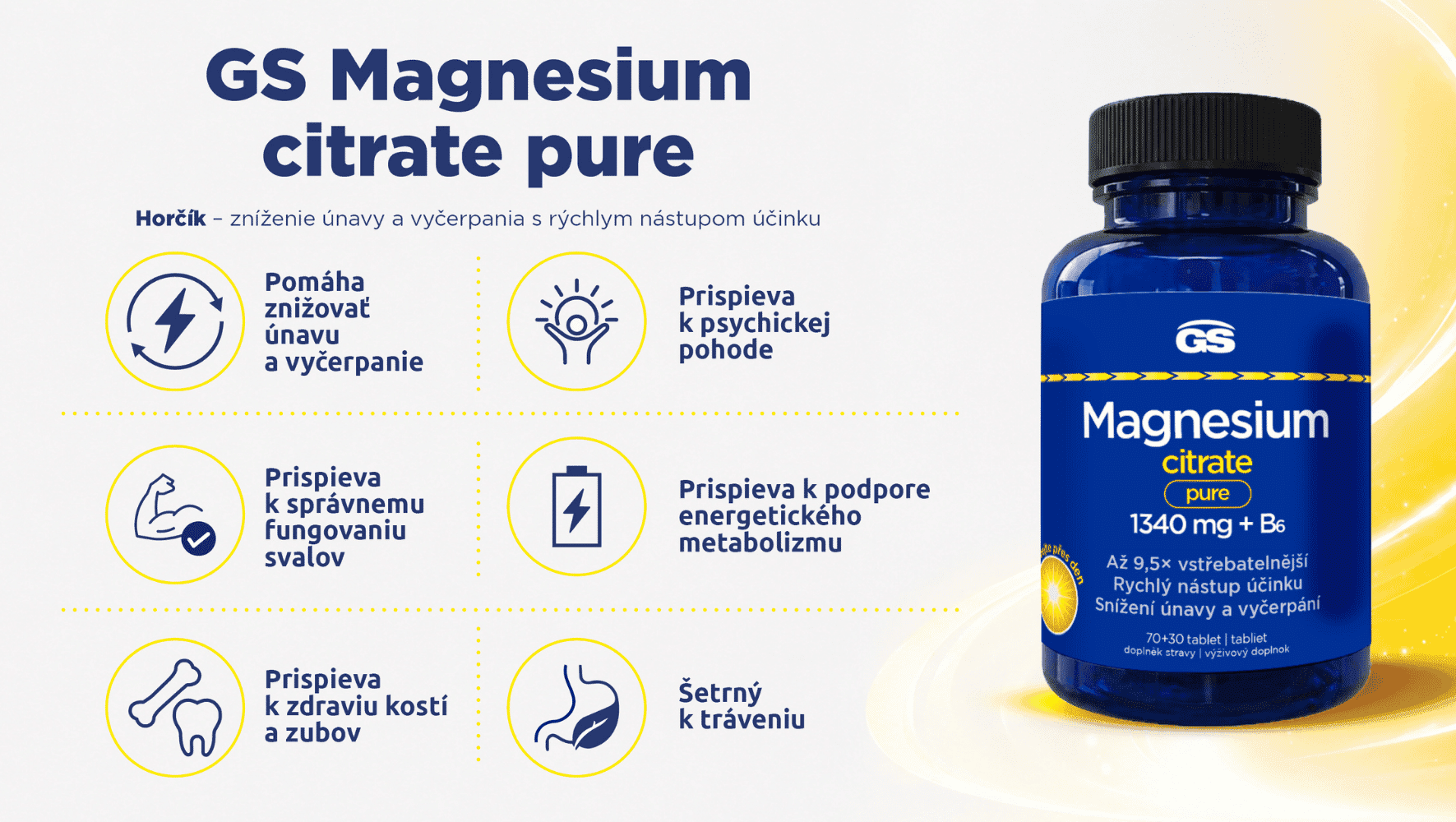 GS Magnesium citrat pure 1340 mg + B6 - vyhody