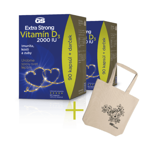GS Extra Strong Vitamín D3 2000 IU, 2× 90 kapsúl, darčekové balenie 2022
