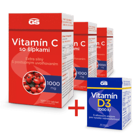 GS Vitamín C 1000 so šípkami, 3 x 120 tabliet