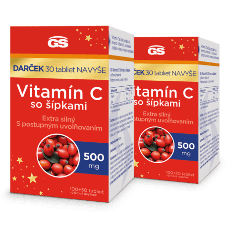 GS Vitamín C 500 so šípkami, 2×130 tabliet, darčekové balenie 2023