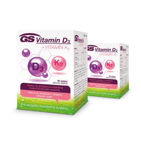 GS Vitamín D3 + Vitamín K2, 2× 60 tabliet