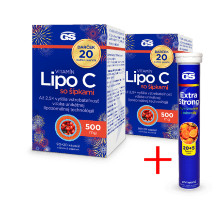 GS Vitamín Lipo C 500 so šípkami, 2× 110 kapsúl, darčekové balenie 2025