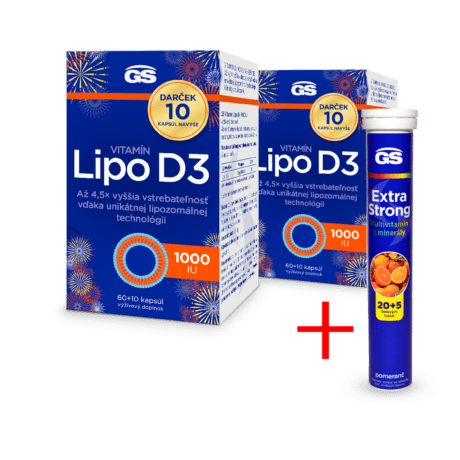 GS Vitamín Lipo D3 1000 IU, 2× 70 kapsúl, darčekové balenie 2025
