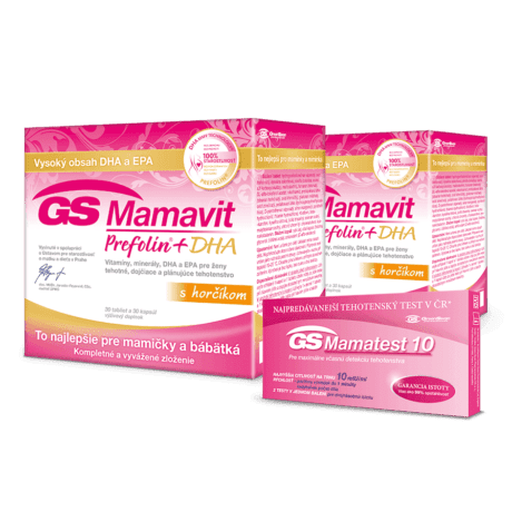 GS Mamavit Prefolin + DHA s horčíkom, 2 x 30 tabliet + 2 x 30 kapsúl + GS Mamatest 10, tehotenský test, 2ks