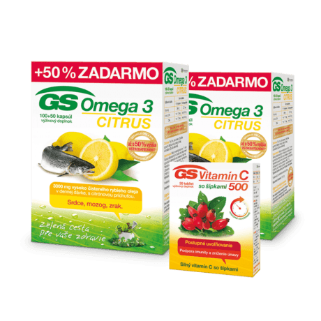 GS Omega 3 CITRUS, 2 x 150 kapsúl + GS Vitamín C 500 so šípkami, 30 tabliet