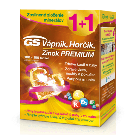 GS Vápnik Horčík Zinok Premium, 100+100 tabliet (200 ks) darček 2018