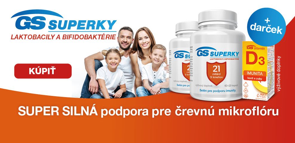 Dvojbalenie GS Superky laktobacily a bifidobakterie, 160 kapsúl + darček GS Vitamín D3 kvapky (banner titulná stránka)