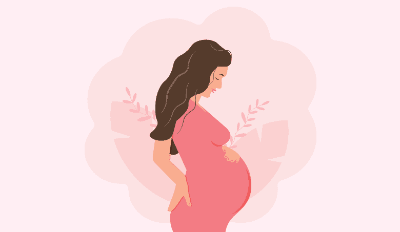 GS Mamavit - ilustrácia s tehotnou ženou držiacou sa za tehotenské bruchu.